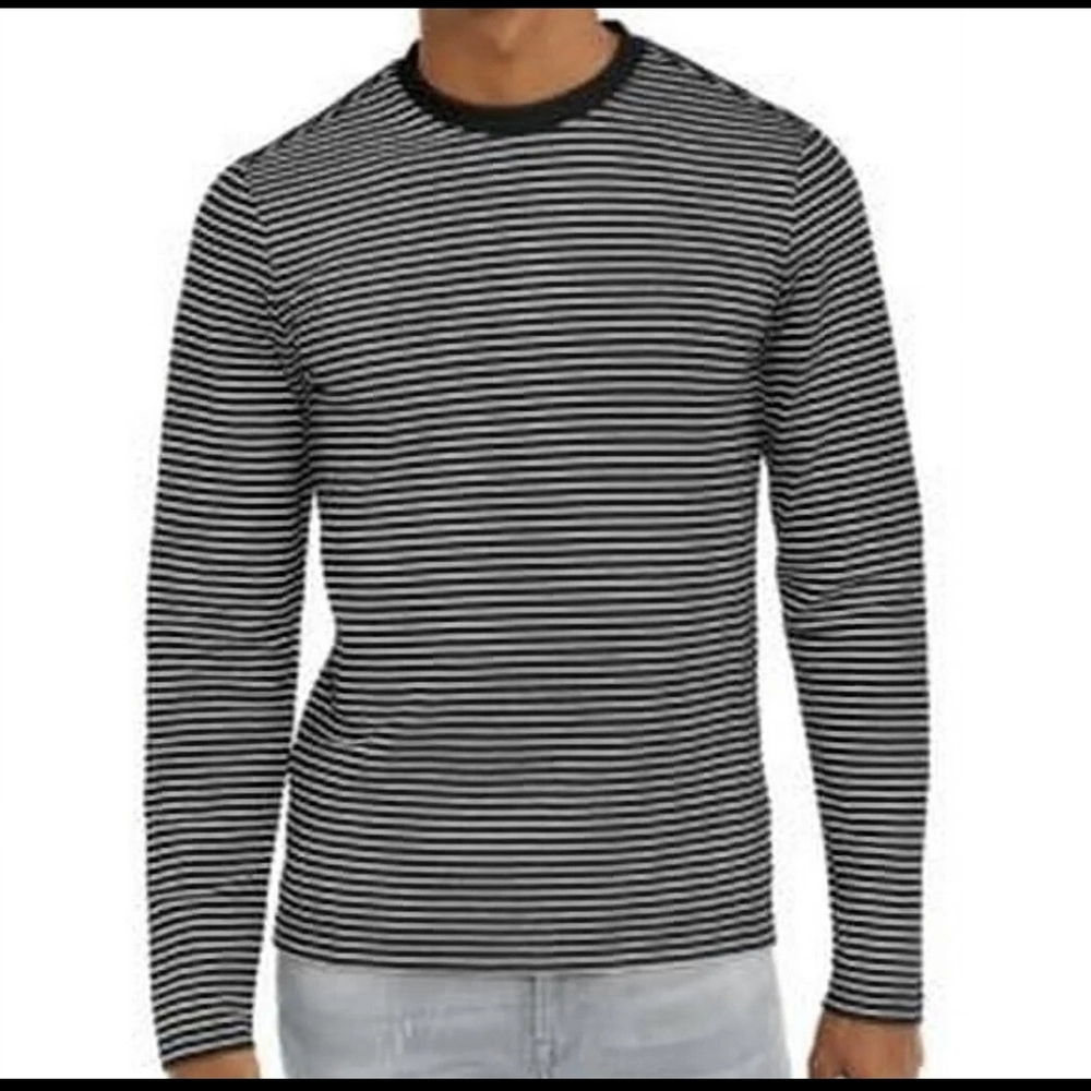 Guess Black and White Striped Long Sleeve Tee